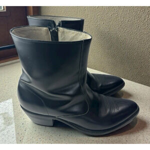 Long Haul Mens Black Leather Cowboy Boots Size 10M Western Zip Ankle Riding Heel